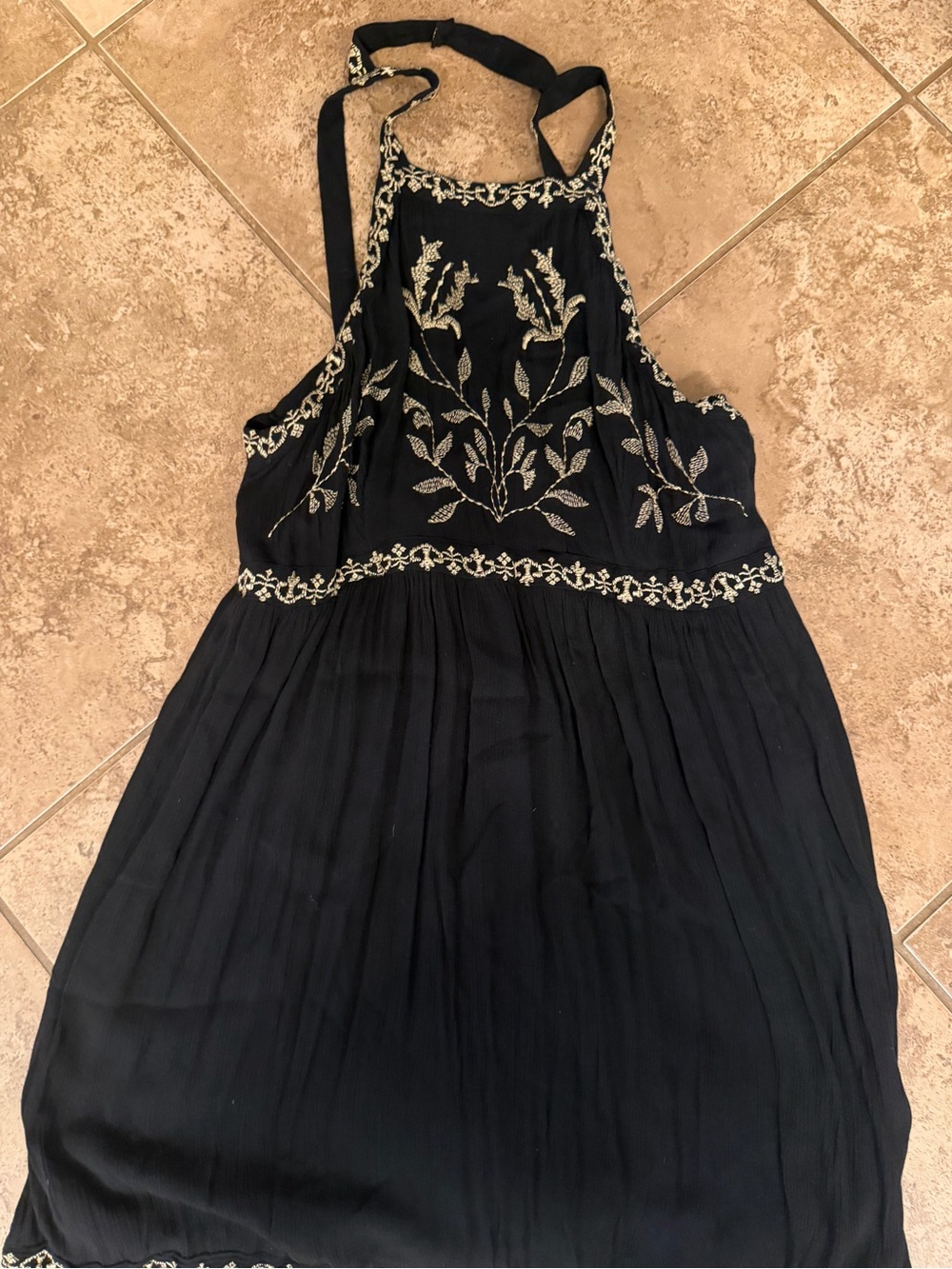 Urban Outfitters Black Dress with Cream Floral Embroidery